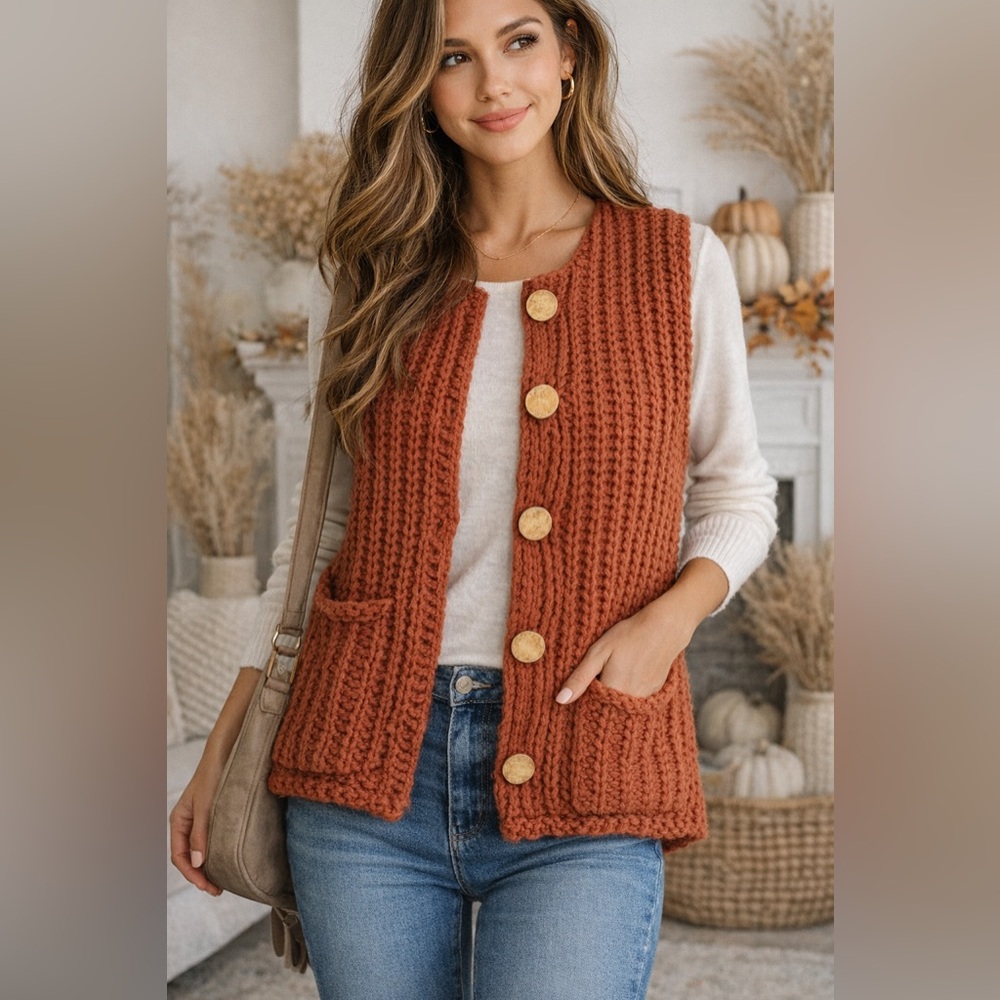 Women's Rust Knitted Sweater Vest